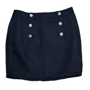 👔🍁 AVEC LES FILLES Black Mini Skirt | Nautical Preppy Fall Silver Button, Size 6
